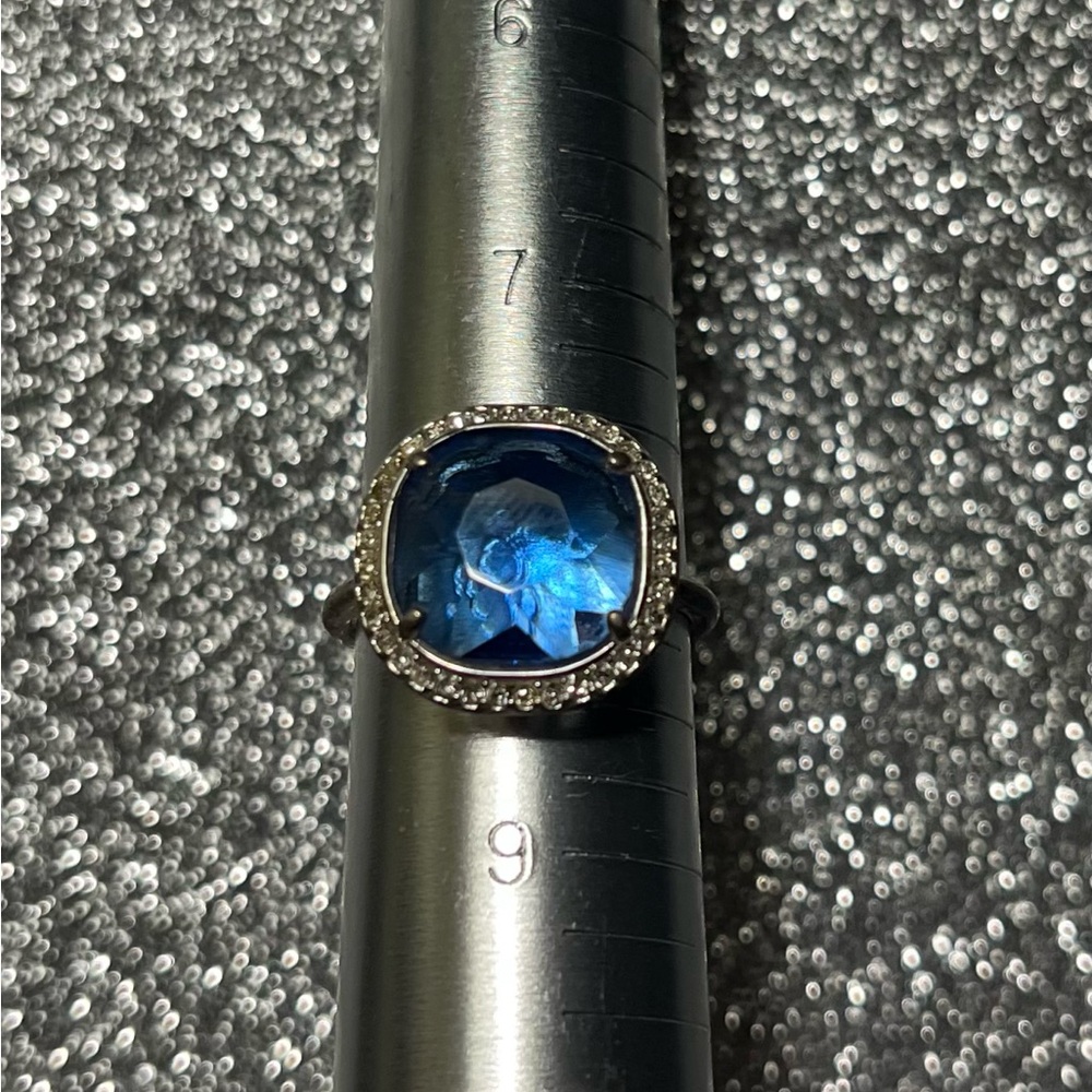 Vintage cocktail faux blue topaz silvertone